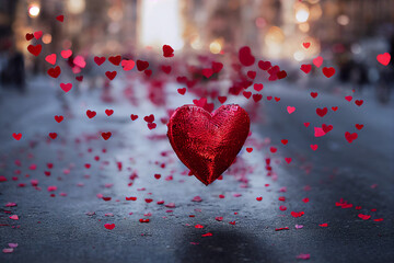 Obraz premium flying red hearts for romantic valentine's day, generative AI