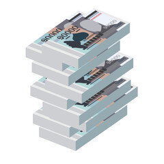 Cambodian Riel Vector Illustration. Cambodia money set bundle banknotes. Paper money 10000 KHR. Flat style. Isolated on white background. Simple minimal design.