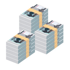 Cambodian Riel Vector Illustration. Cambodia money set bundle banknotes. Paper money 10000 KHR. Flat style. Isolated on white background. Simple minimal design.