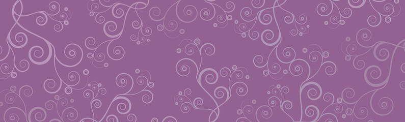 Beautiful seamless pattern with pink swirls. Lilac creative background. Digital graphics, art design, floral patterns. Horizontal banner. Place for text. Space for inscription. Abstract backdrop.