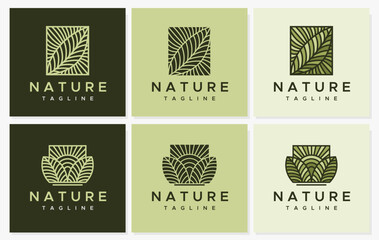 Simple line leaf logo design collection
