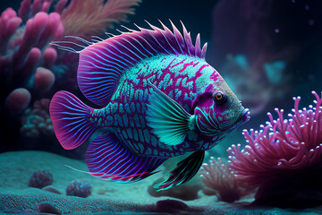 fish in aquarium Generative AI technology - obrazy, fototapety, plakaty