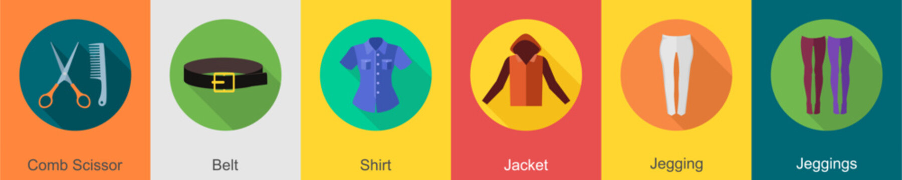 A set of 6 Clothes icons as comb mirror, belt, shirt