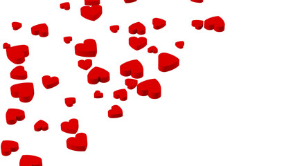 Red hearts of various sizes on white background. 3D illustration. PNG file format.