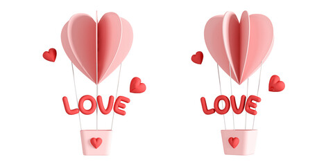 Valentine's day background with red and pink hearts like airballoon. 3d render.