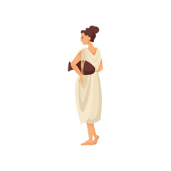 Woman in traditional Roman clothes vector illustration. Adult female character in toga or tunic isolated on white background. History, Ancient Rome or Greece concept