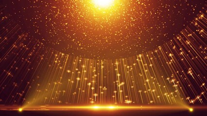 Beautiful golden particle lighting awards stage background