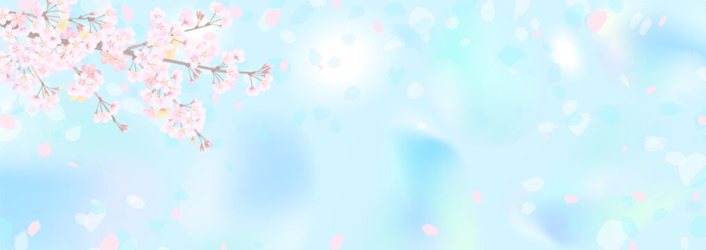 桜の枝と明るい青い空