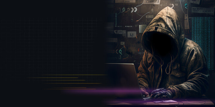 Hacker, hacker hacks network, hacker on a dark background. Dangerous Hooded Hacker Breaks into Government Data Servers