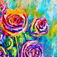 Fototapeta na wymiar die ROSE, die schönste ALLER Blumen. Eleganter Blumen Hintergrund in Öl. created with hyperrealistic generative AI technology