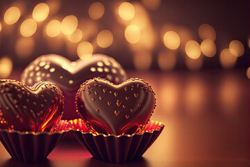 Naklejka premium valentine day with chocolate heart blur shiny background. generative ai