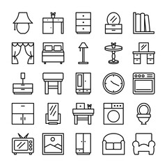 Furniture icons set. Home, decoration, interior, modern living vector symbol collection.