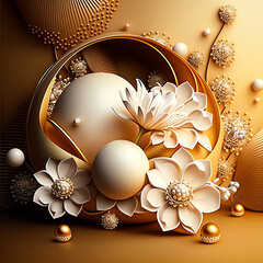 3d wallpaper golden ball with white flowers