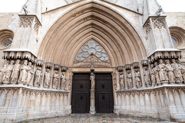 Detail of the main entrance of the romanesque and gothic Cathedral of Santa Tecla in Tarragona