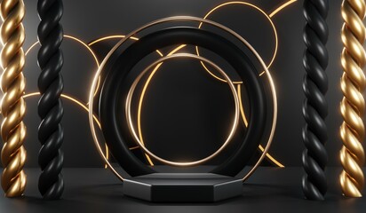 3D rendering of black and gold mockup background for black friday product on mockup