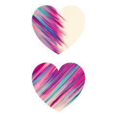 Set of two abstract heart shapes with paint brush, trendy magenta, blue and black, valentines day theme, earth tone color mix, isolate object with transparent background, element
