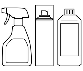 スプレーボトル　スプレー缶　ボトル容器　白黒　背景透明