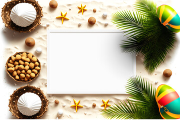 Top View Holiday Banner with Decorative Side and Blank Center, Generative AI