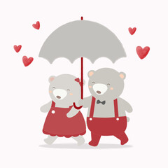 Lovey teddy bear couple under an umbrella