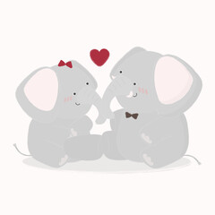 Obraz premium vector illustration design with cute cartoon elephant couple