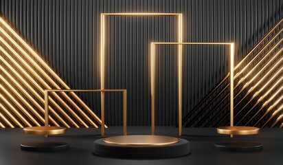 3D rendering of black and gold mockup background for black friday product on mockup