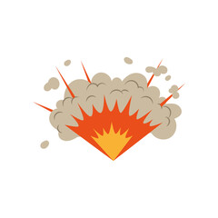 Explosion vector illustration. Cartoon drawing of bomb blast, fire, cloud of smoke after burst on white background. War, armament concept
