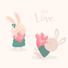 Fototapeta premium Rabbit couple cartoon Cute animals romantic in love vector illustration