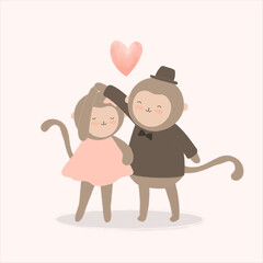 The monkey lover dance cartoon romantic animal in love
