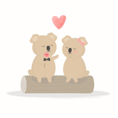 Lovely koala couple on trim cute cartoon animal in love