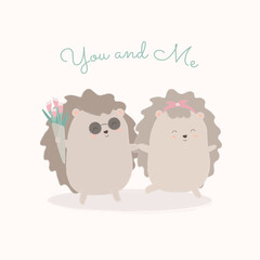 The hedgehog lover holding bouquet cute cartoon animal in love