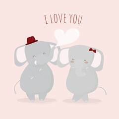 Big isolated cartoon Cute animals romantic animals couples in love, Valentine's concept, Vector illustration