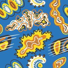 vector doodle colorful freeform seamless pattern on blue