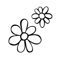 Flowers icon. Hand drawn simple black outline vector illustration clip art in doodle style, isolated on white background