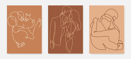 Couple Kiss Line Drawing Prints Set. Lovers Simple Minimalist Illustration Set. Couple Minimal Sketch Drawing. Love Concept Abstract Single Line for Home Decor, Wall Art. Vector EPS 10 