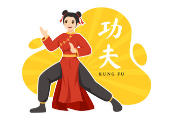 Kung Fu Illustration with People Showing Chinese Sport Martial Art in Flat Cartoon Hand Drawn for Web Banner or Landing Page Templates