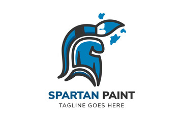 spartan pain logo design template. combination of letter s, helmet of spartan knight, and paint brush. vector illustration with doodle style symbol isolated on horizontal white background.