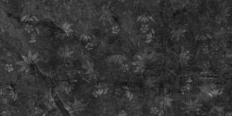 Fototapeta na wymiar black stone marble background with seamless floral pattern