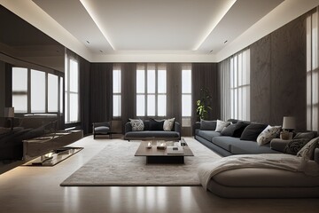Obraz na płótnie Canvas Large luxury modern elegant interiors Living room mockup. Modern style of furniture decoration. Generative AI illustration.