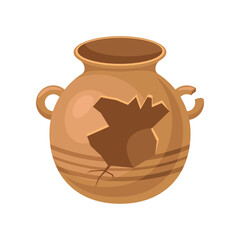 Old broken cracked brown vase vector illustration. Cartoon drawing of antique ceramic or clay jug or pot isolated on white background. Pottery, damage, history, archeology concept
