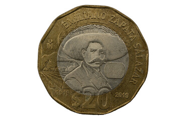 Centenario de la muerte de Emiliano Zapata moneda de 20 pesos mexicanos 1919 - 2019 - obrazy, fototapety, plakaty