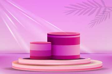 Cosmetic background for product, branding and packaging presentation. geometry form square molding on podium stage with shadow of leaf background.