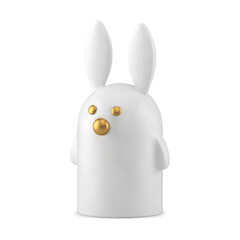 Easter white rabbit statuette ceramic minimalist figure for holiday celebration 3d icon vector