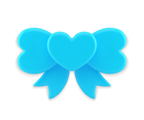 Blue romantic bow tied ribbon with heart Easter festive holiday celebration decor 3d icon vector