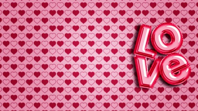 Fondo de corazones con la letra love de globo de aluminio. (Derecho)
