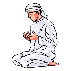 Muslim Young Man Pray Prayer Dua Drawing Cartoon Vector