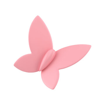 Pink elegant glossy butterfly with ornamental wings Easter decorative element 3d icon vector