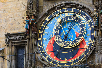 Prague astronomical clock close-up. The main attraction of the capital of the Czech Republic. Background