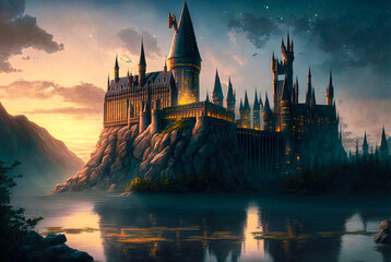 Hogwarts Castle - Generative AI - obrazy, fototapety, plakaty
