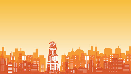Vector City Silhouette illustration with many buildings and dolmabahce clock tower