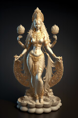 Marble sculpture of Indian goddess Shakti, the female divine force, isolated, illustration created with Generative AI technology